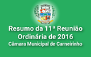 Resumo da 11ª reunião ordinária de 2016