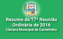 Resumo da 17ª reunião ordinária de 2016