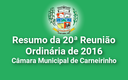 Resumo da 20ª reunião ordinária de 2016