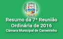 Resumo da 7ª reunião ordinária de 2016