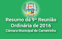 Resumo da 9ª reunião ordinária de 2016